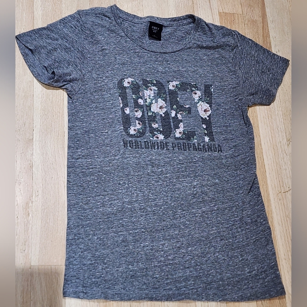 Obey Heather Gray Floral Tee